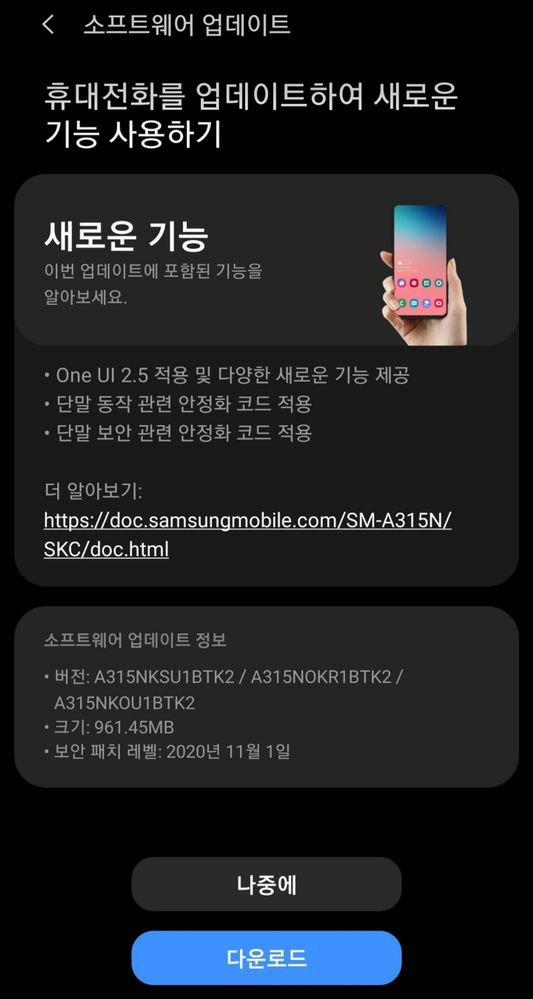 Galaxy A31 One UI 2.5 Update