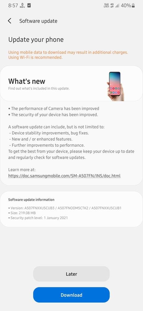 New Galaxy A50s Update