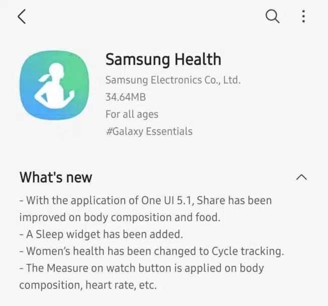 Samsung Health App update